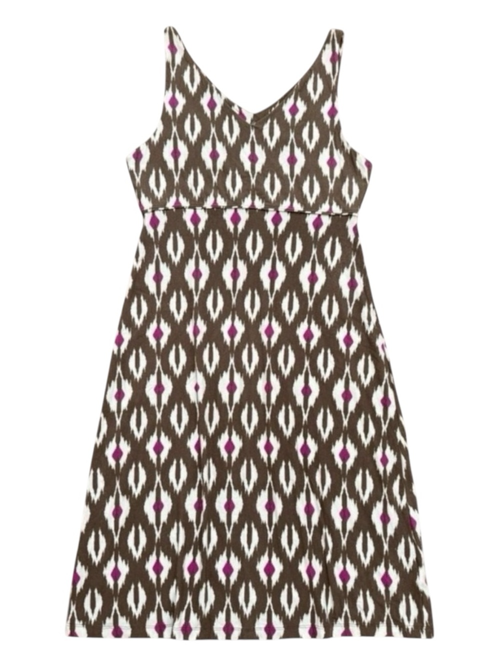 Athleta Ikat Mini Dress XS Brown Purple Modal Cotton Blend Empire Waist